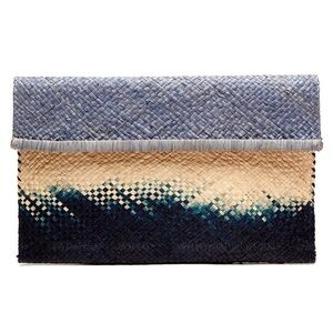 Mar Y Sol Natural/Dove/Navy Ariel Woven Ombre Large Raffia Clutch EUC One Size